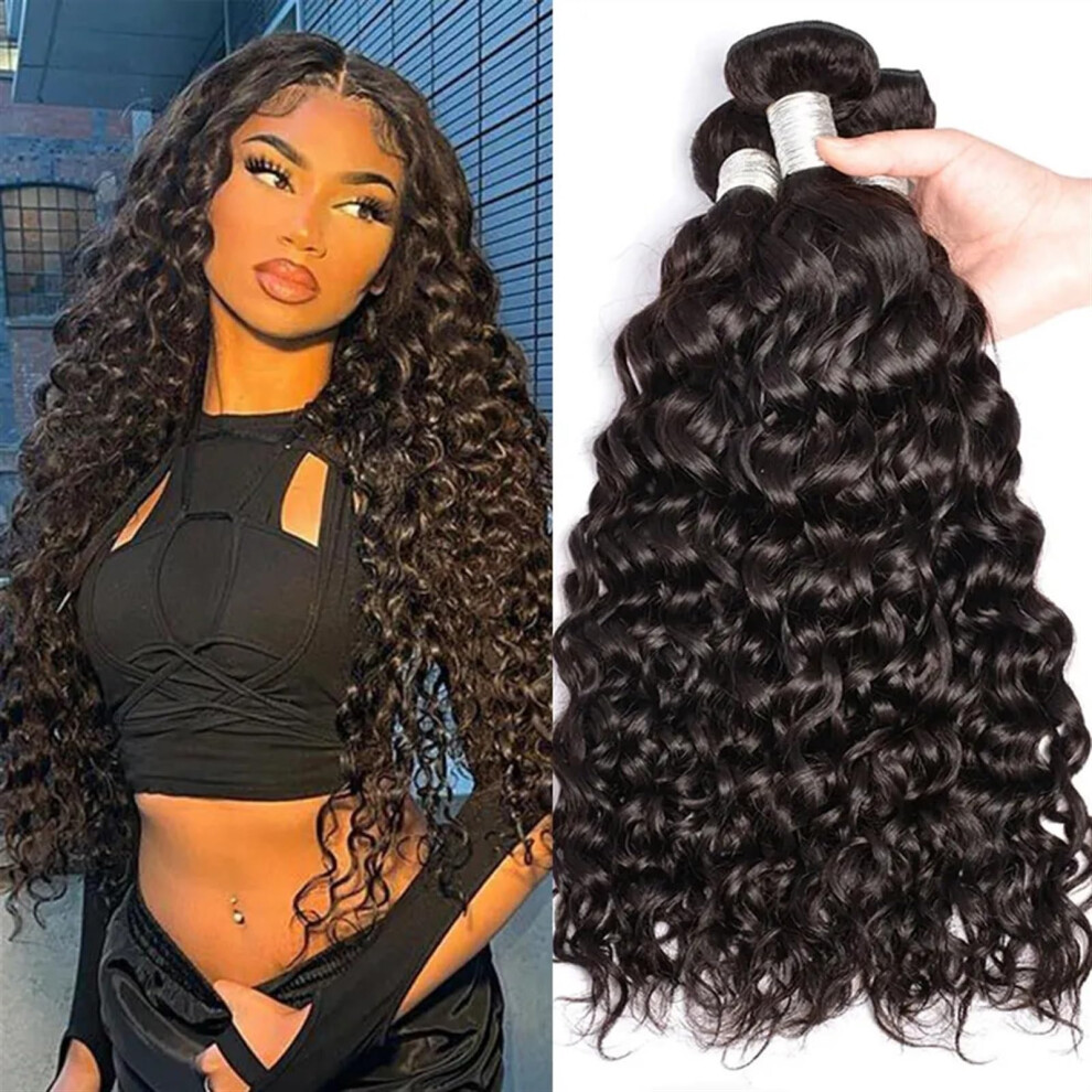 Hair Bundles Water Wave Virgin Remy Human Hair 12A 24 26 28 30 Natural Black Double Weft Wet and Wavy