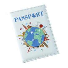 Globale Reisepasshülle mit Farbdruck, PU-Leder,-Hellblau