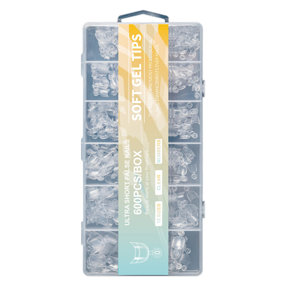 600x Clear Nail Tips for Acrylic Nails Short Half Cover-style2