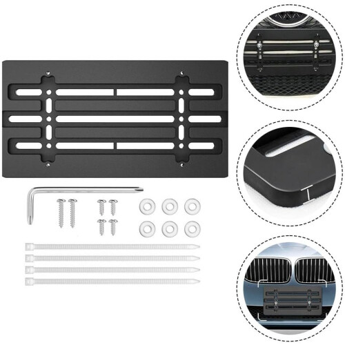 Front License Plate Bracket with Screws and Wrench, Fits Standard Plates, Rust Resistant 2