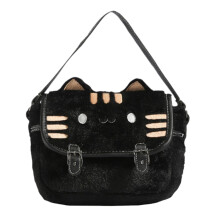 Frauen Cartoon Tasche Plüsch Katzen Schultertasche-Schwarz