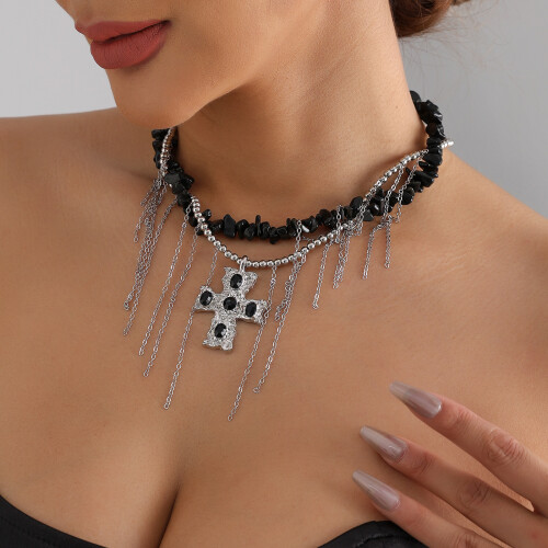Collier pendentif croix noires Chic, glands gothiques, Design, 1