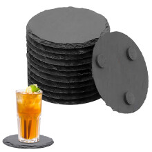 Slate Stone Coaster Set, Natural Edge Handmade Drink Coasters for Home Bar Kitchen, Engraving-Friendly Rustic Design Slate Cup Mat, Heat-Resistant Non