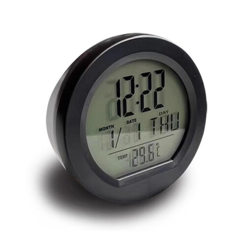 Solar Powered Car Clock with Temperature, Date and Week Display for Automotive Dashboard