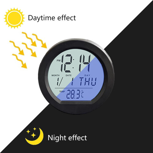 Solar Powered Car Clock with Temperature, Date and Week Display for Automotive Dashboard 1
