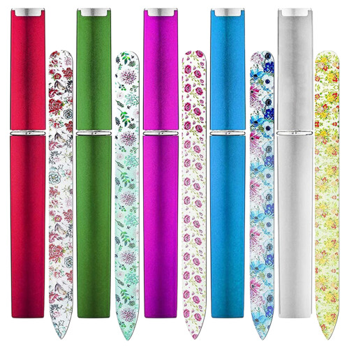 5Pcs Glass Nail File with Case Double Sided Crystal Fingernail