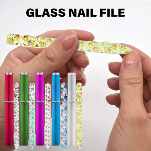 5Pcs Glass Nail File with Case Double Sided Crystal Fingernail 2