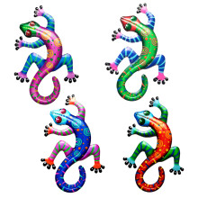 Décoration murale gecko coloré, facile à accrocher, sculpture de lézard en métal 3D pour jardin, terrasse, balcon, clôture, intérieur.