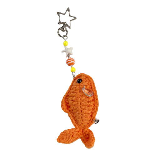 Porte-clés en poisson crocheté à la main, sangle de-Orange