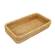 Cesto de vime artesanal em rattan natural, bandeja decorativa para bancada de banheiro (21 x 21 x 4 cm)
