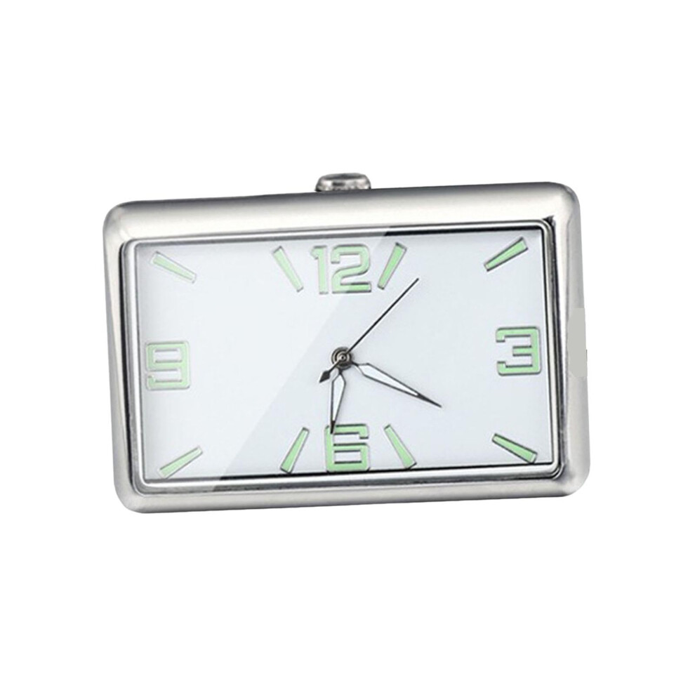 Luminous Car Dashboard Clock With Selfadhesive Mount, Mini Quartz Analog, Rectangular Silver 9339159638606