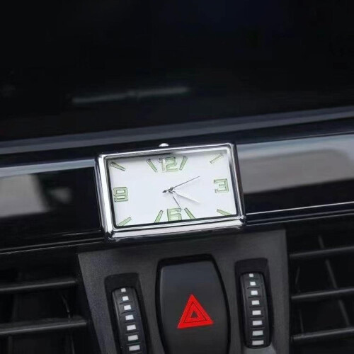 Luminous Car Dashboard Clock with SelfAdhesive Mount, Mini Quartz Analog, Silver Rectangular 1