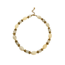 Multi Round Bead Resin Necklace Stainless Steel Chain