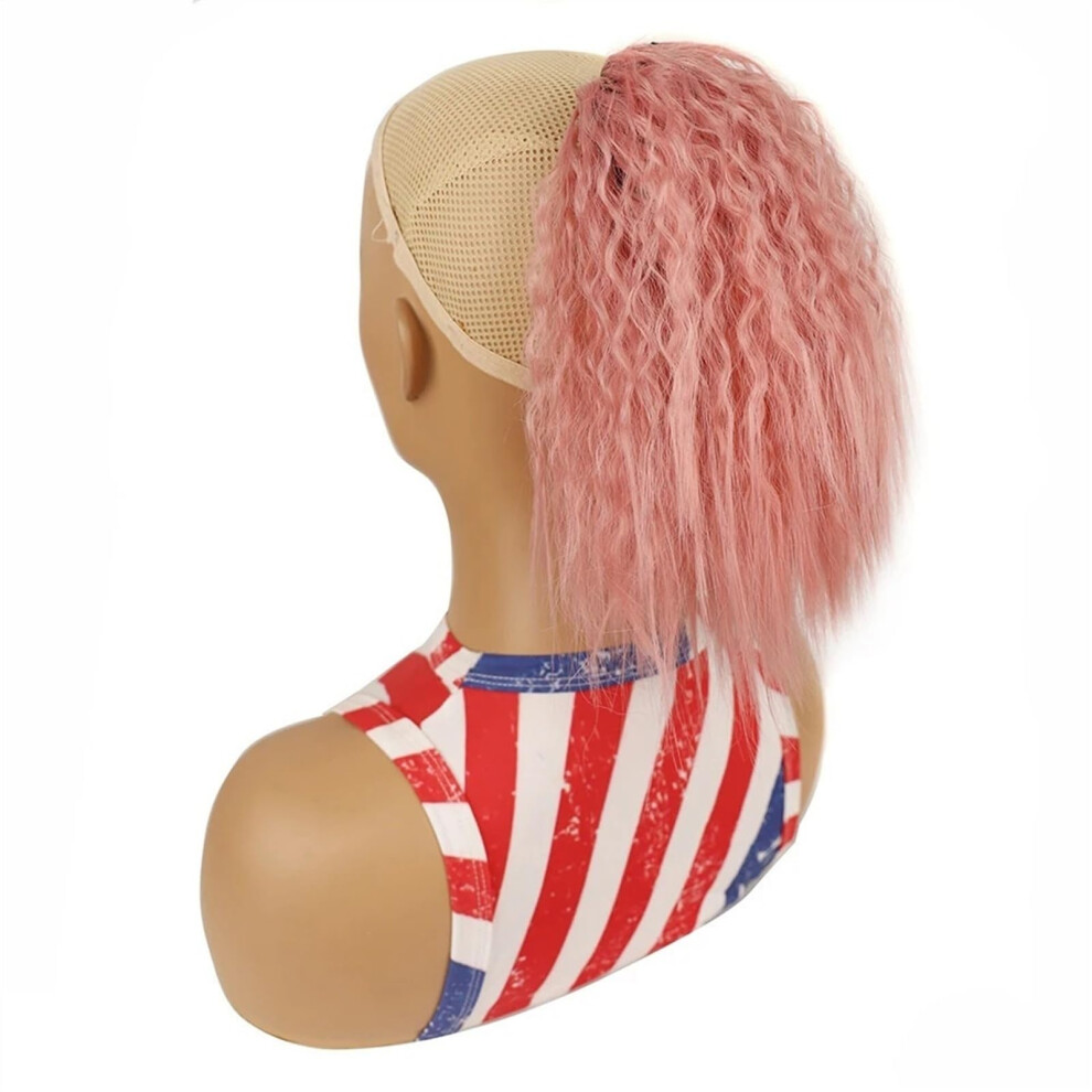 Unisex Extensions Synthetic Short Drawstring Clipin Hairpieces, Corn Wavy Curly Fluffy Ponytail Style, Color 22