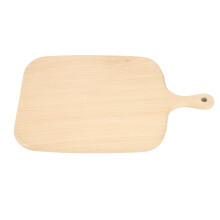 Tábua de corte pequena, feita à mão, com furo para pendurar, em madeira de faia, com estilo moderno e simples.