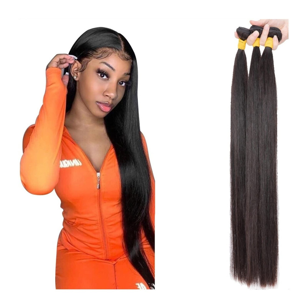 Unisex Hair Bundles Bone Straight Virgin Remy Unprocessed Natural Human Hair 3 Bundles Size 32 32 34 Inches