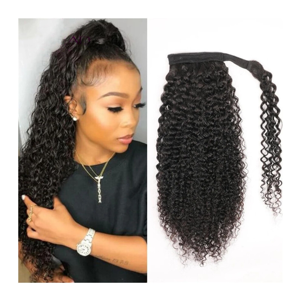 Unisex Ponytail Extensions Human Hair Kinky Curly Natural Color Brazilian Remy Hair 12 Inch 100G