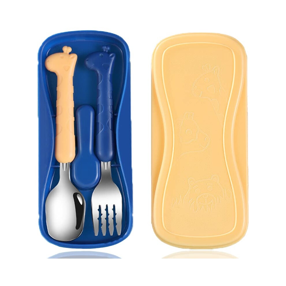 Baby Feeding Spoon Set  Stainless Steel, Dishwasher Safe, Includes Baby Fork and Spoon, Giraffe