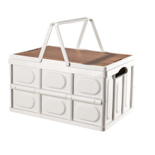 Outdoor Camping Folding Box With Wooden Lid 56L Car Storage Box Travel Tool Box
