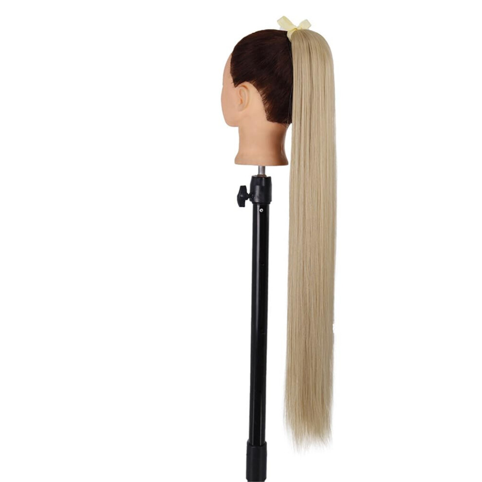 Unisex Straight Synthetic Hairpiece 85 Cm Clipin Ponytail Wraparound Hair Extensions For Daily Wear