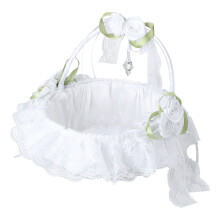 Hochzeitsaccessoire aus Satin, romantischer Blütenblatthalter für Blumenmädchen, handgewebter Spitzen-Schleifenkorb mit elegantem Design, 1 Stück