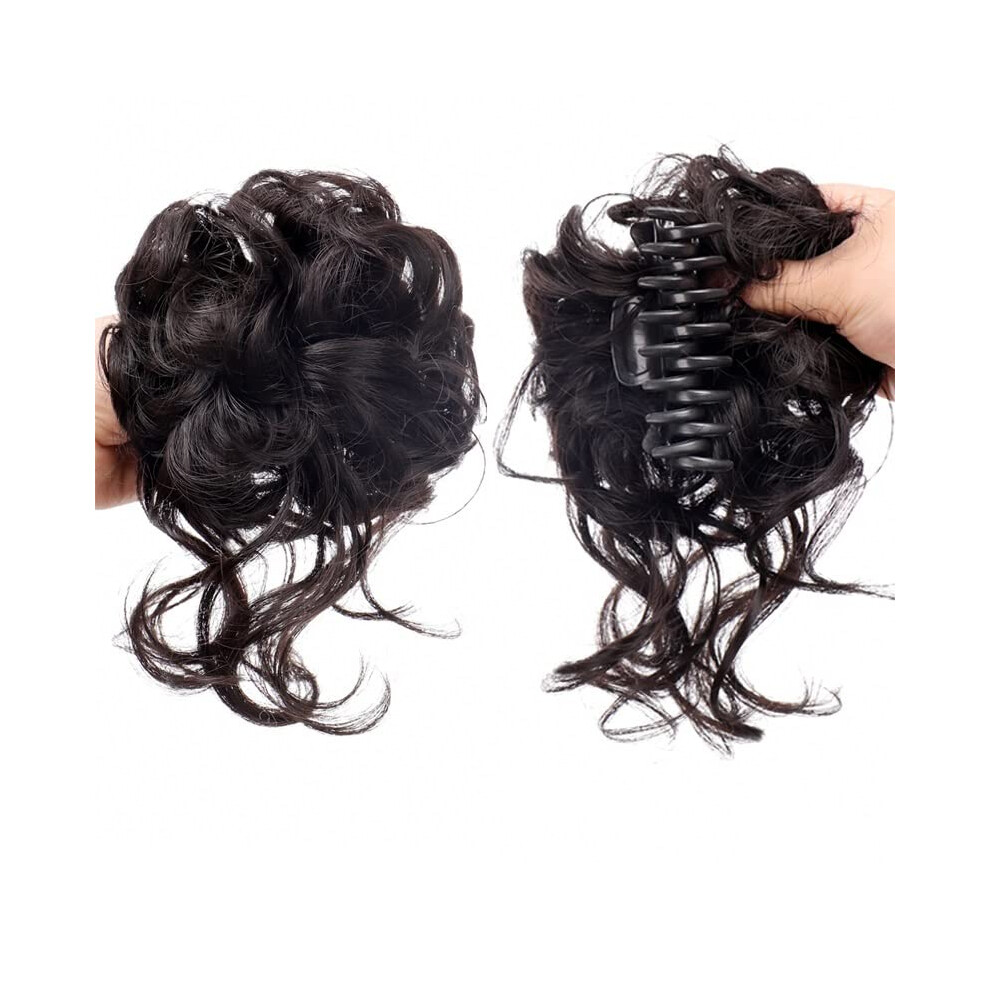 Unisex Hair Bun Synthetic Hair Ponytail Extensions Messy Curly Claw Clip Headband Wig For Women Color Sw20707