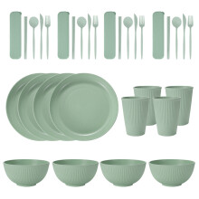 Dinnerware Set Made from Wheat Straw, Unbreakable Dinnerware 36 Piece Eco Friendly Material, Microwave Safe Lightweight and Durable Plates and Bowls S