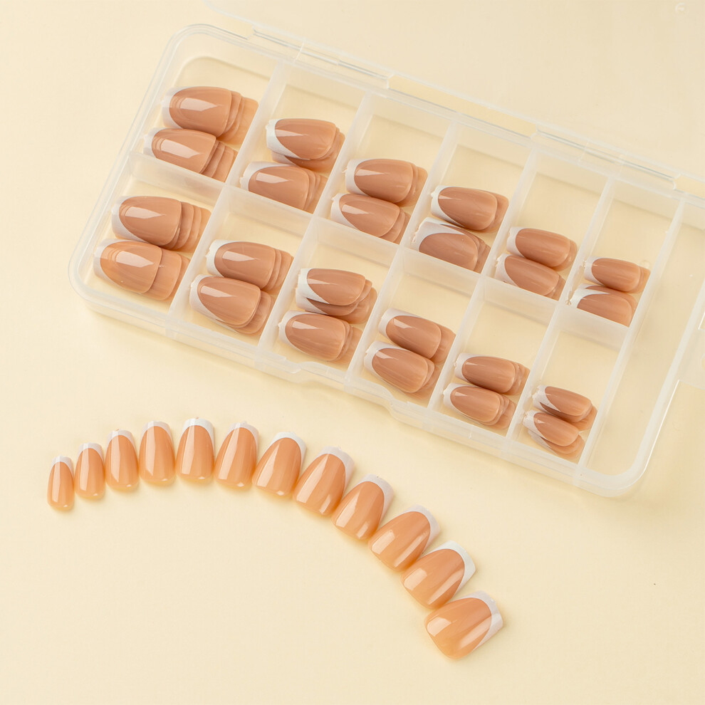 120x/Box French Tip False Nails Press On Nails Coffin-DFSSYGT03