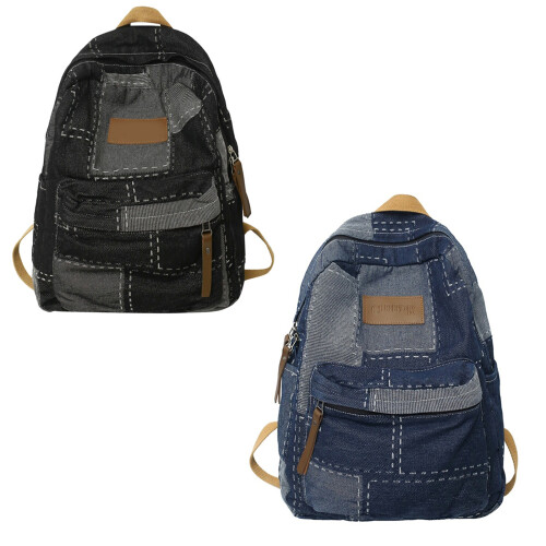 Reiserucksack Denims Patched Rucksack Schultasche-Schwarz 2