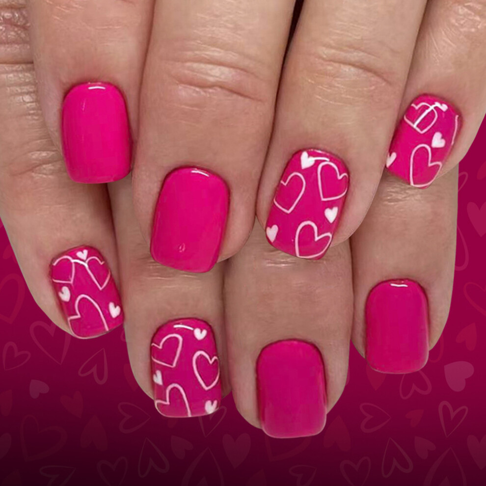 NonToxic ABS Fake Nail 24PCS Valentine Theme Short Artificial