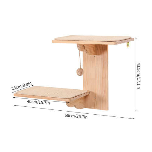 Natural Wood Wall Mounted Sisal Pad Double Layer Cats Perches 2