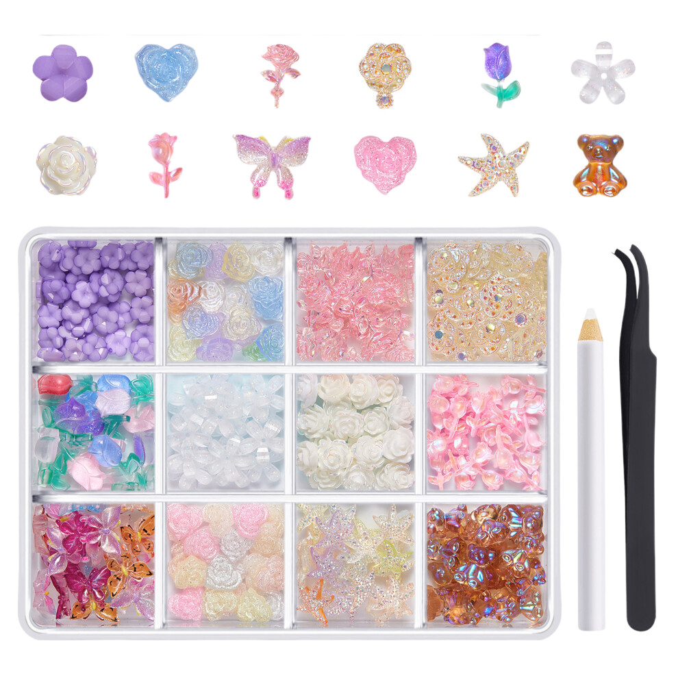 1Box 3D Butterfly Nails Charm for Women Mixed Ribbon-12FH04