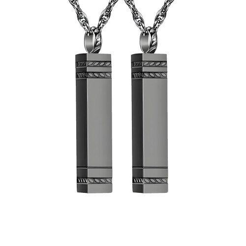 2PCS Stainless Steel Cremation Necklaces Square Ashes-Black