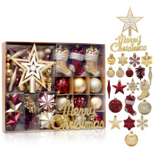 Red Gold Shatterproof Christmas Ornaments, Thicker Plastic Construction Safe For Children, Decorative Baubles For Wide Application Including Outdoor H