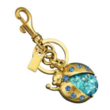 Elegant Crystals Studded Ladybugs Keychain Sturdy-Gold blue