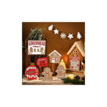 Décorations de Noël champêtres sur le thème du pain d'épice, panneaux en bois pour un magnifique plateau à étages, décorations de table à