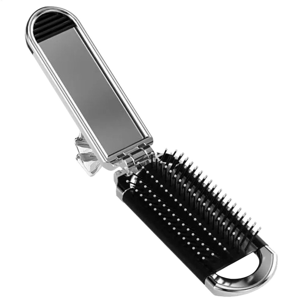 Travel Brush Bow Foldable Detangler With Mirror, Portable Hair Brush For Thick And Fine Hair
