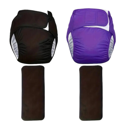 Soft Polyester Incontinence Diaper Pants-Black Purple 2XL
