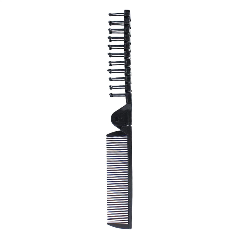 Unisex Black Men Folding Hair Double Head Pocket Hair Brush Compact Grooming Comb Antistatic Fine Teeth Hair And Beard Friendly