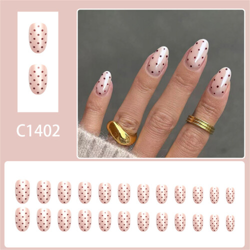 Press on Nail Short Square False Nail with Dots Designs Stick on 1