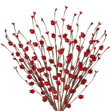 Håndverksmessig julepynt, naturtro røde bær og kunstige bærstengler til julepynt, bryllup, gjør-det-selv-blomsterarrangementer og mer (45 cm)