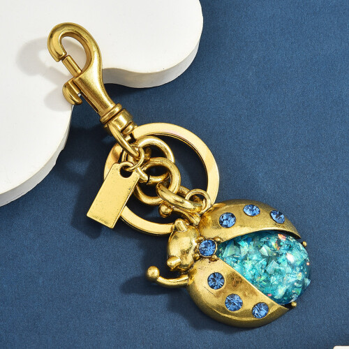 Rhinestones Ladybugs Keychain Sturdy Metal-Silver blue 1