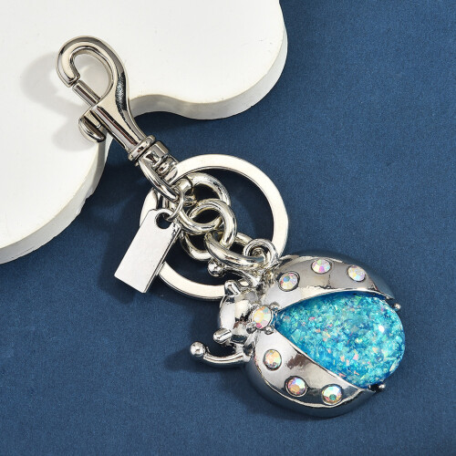 Rhinestones Ladybugs Keychain Sturdy Metal-Silver blue 2