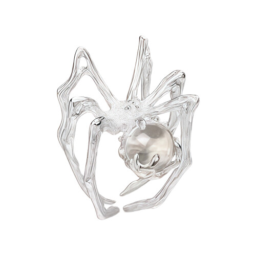 Dark Aesthetic Moonstone Ring Edgy Spiders Design-White