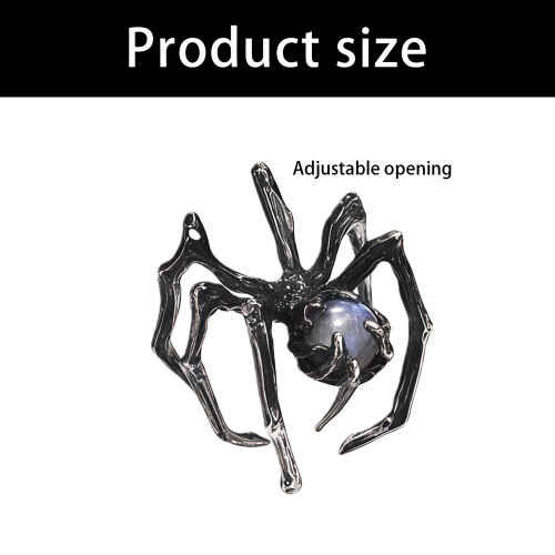 Dark Aesthetic Moonstone Ring Edgy Spiders Design-White 2