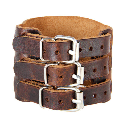 Punk Styles Men's Wide Leather Bracelet Adjustable-Coffee