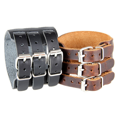 Punk Styles Men's Wide Leather Bracelet Adjustable-Coffee 1