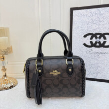 (Black handle and brown body) Retro Print Pillow Bag Handbag