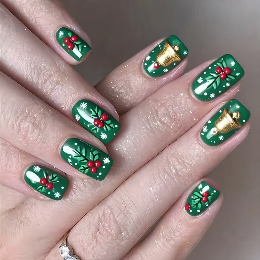Festive Fake Nail for Holiday Parties Green Bells Cherries