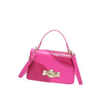 Frauen PU Leder Umhängetasche Top Griff Handtasche-Hot Pink